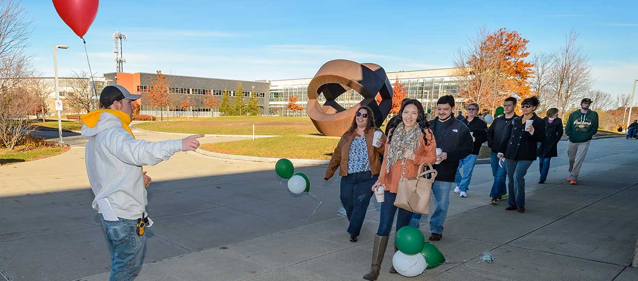 Students taking a campus tour