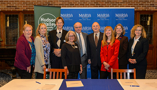 Group of HVCC and Maria College administrators at transfer agreement signing