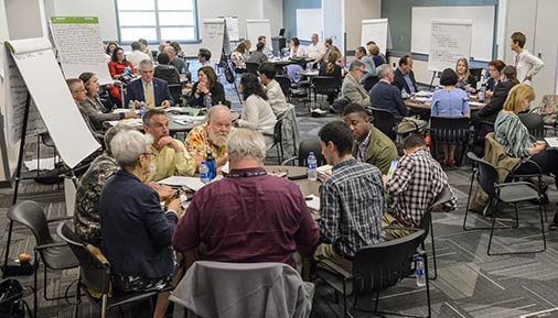 Academic Senate members meeting at a retreat