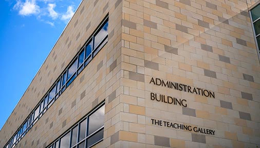 Exterior of Administration Building and Teaching Gallery sign