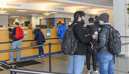 Students in line at the Cashier's Office
