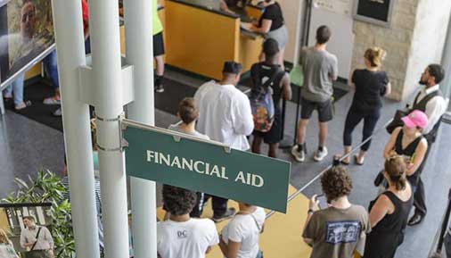 Financial Aid sign and line