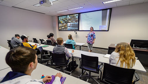 Students learning in an interactive classroom
