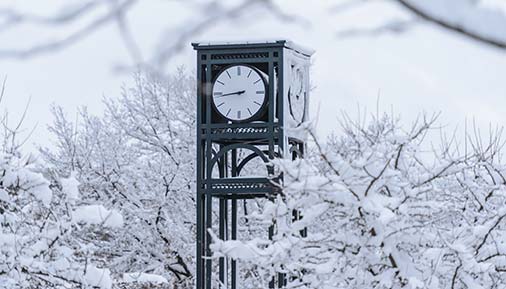 Clock tower in snow