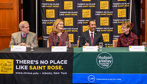 St. Rose and Hudson Valley Community College administrators signing agreement
