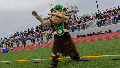 HVCC Viking mascot on field