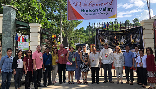 HVCC staff are welcomed to the Philippines by members of the Eastern Visayas State University