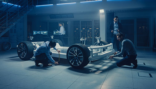 Automobile Engineer Working on Electric Car Chassis Platform