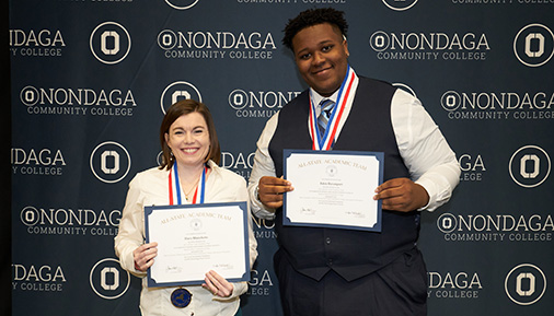 Dara Blanchette and Jalen Davenport at awards ceremony