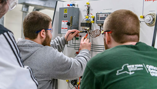 HVAC students working in lab