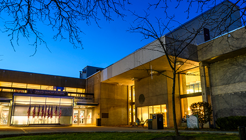 Exterior of Marvin Library at night