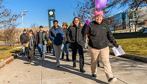 Student leading a campus tour