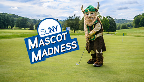 SUNY Mascot Madness logo and Viking mascot