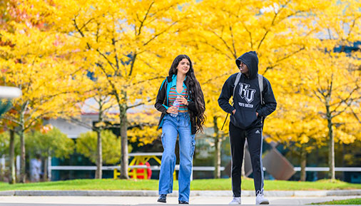 Campus and students during the fall season