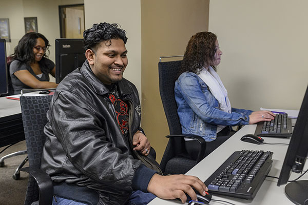 Students working on computers