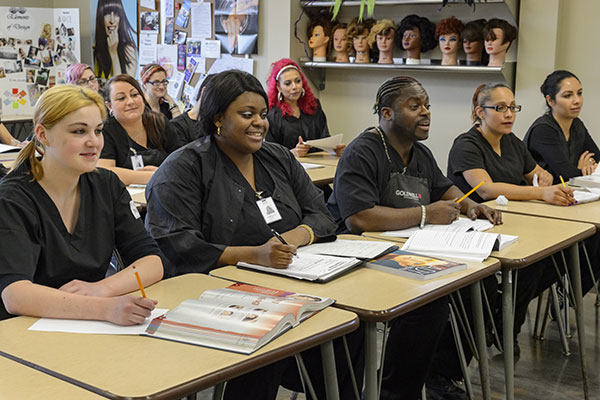 Cosmetology students in a classroom
